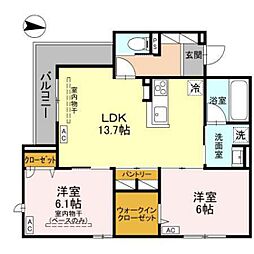 D-Grande元町 3階2LDKの間取り