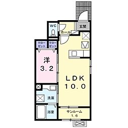 サンテェラスIIA 2階1LDKの間取り