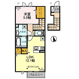 コーネル久方 2階1LDKの間取り