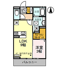 ウイステリア 1階1LDKの間取り