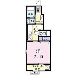 Glanz婦中 1階1Kの間取り