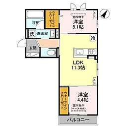 D-Grande下轡田　C 201 2階2LDKの間取り