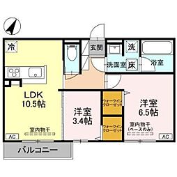D-Grande下轡田　C 102 1階2LDKの間取り