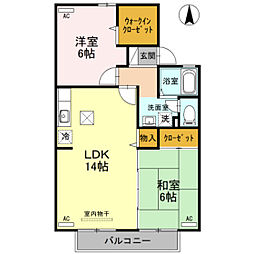 ヴィルヌーブ経堂A 2LDKの間取図画像