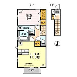 D-room萩原 1LDKの間取図画像