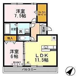 リビングタウン堀川町A 2LDKの間取図画像