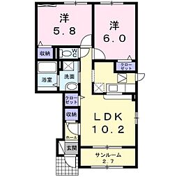 リン・デ・クリート 2LDKの間取図画像