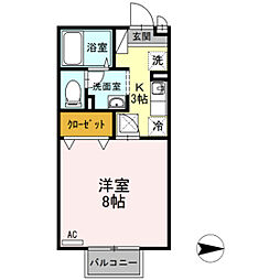 ラフィネ中島 1Kの間取図画像