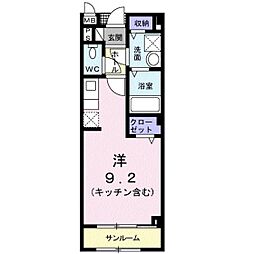 アンソレイユB棟 ワンルームの間取図画像