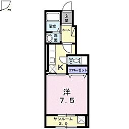 レジデンスJフェリー 1Kの間取図画像