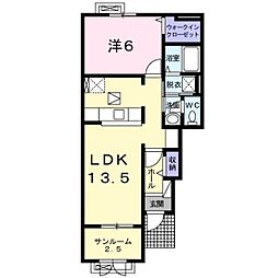 ヴァン・グラース2 1LDKの間取図画像