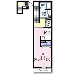 ウェスト・モンターニュB ワンルームの間取図画像