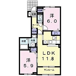 アネシス・ルナA 2LDKの間取図画像