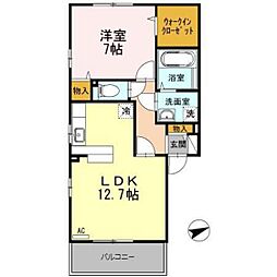 テラスハウス上竹A 1LDKの間取図画像