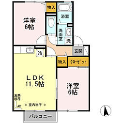 エルフタウン吉久 2階2LDKの間取り