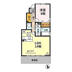 ローズコートK 1階1LDKの間取り