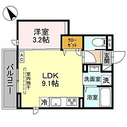 Ｔｈｅ・Ｔｒａｎｇｕｉｌ（ザ・トラングイル） 2階1LDKの間取り