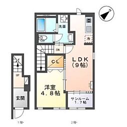Coco　Leaf 2階1LDKの間取り