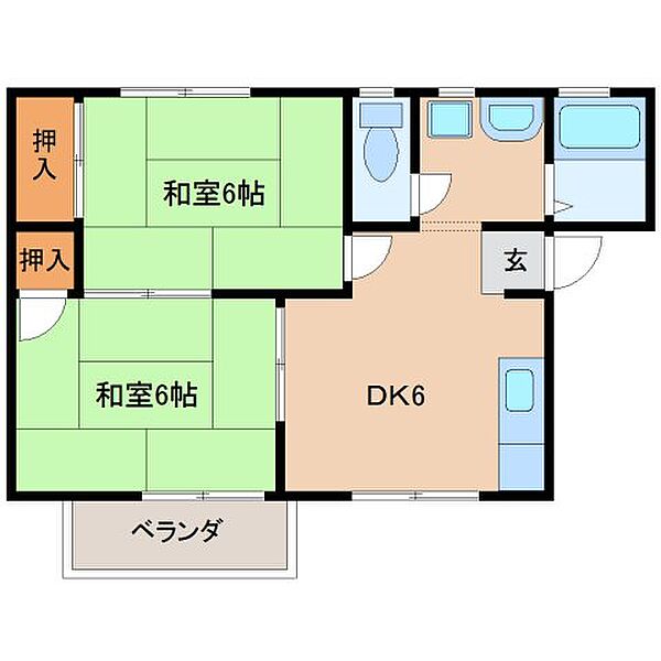 奈良県生駒市中菜畑1丁目(賃貸アパート2DK・2階・44.00㎡)の写真 その2