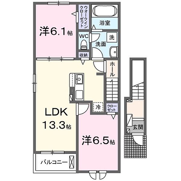 ミモザハウス　2号館 201｜鳥取県境港市芝町(賃貸アパート2LDK・2階・59.58㎡)の写真 その2