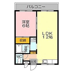 ペルル渡辺 1LDKの間取図画像