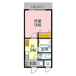 三記マンション弐号館 3階1Kの間取り