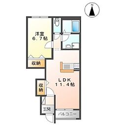 ピオニー 1階1LDKの間取り
