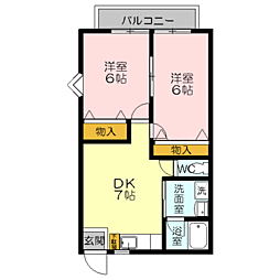 ハイツアネモス1号館 1階2DKの間取り