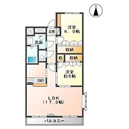 ディベルティ観音寺新町 2階2LDKの間取り