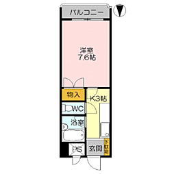 エクセル富士見マンション 2階1Kの間取り