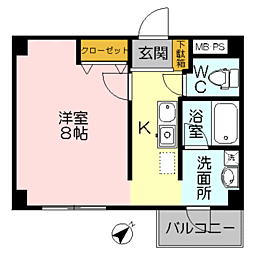 三記マンション紺屋町 4階1Kの間取り