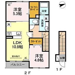 カミーユ上福原 2LDKの間取図画像