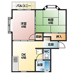フローラルハイツ 2DKの間取図画像