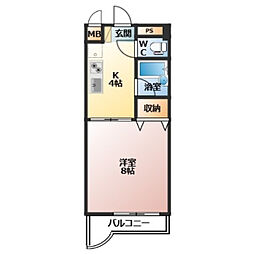 モナ・ベイル 1Kの間取図画像