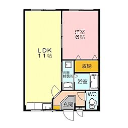 サンオーシャン山中 1LDKの間取図画像