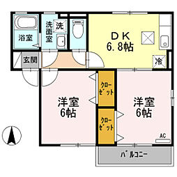 リビングタウン観音寺A 2DKの間取図画像