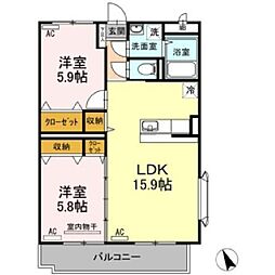 アールブランE 2LDKの間取図画像
