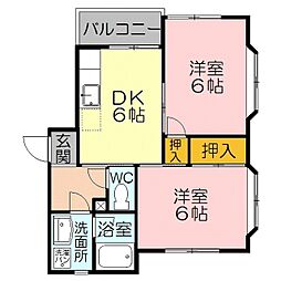 アウローラハイツB 2DKの間取図画像