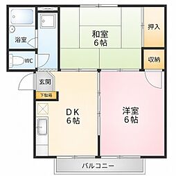 メゾンラメール 2DKの間取図画像