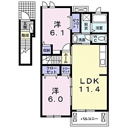 プラシード浜 2LDKの間取図画像