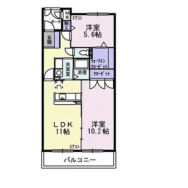 グランドヒルズヴィラ 305｜群馬県高崎市貝沢町(賃貸マンション2LDK・3階・63.36㎡)の写真 その2