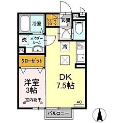 パルクノール 1階1DKの間取り