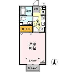 プランドール 2階1Kの間取り