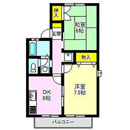 ウィル・クレストＣ棟 1階2DKの間取り