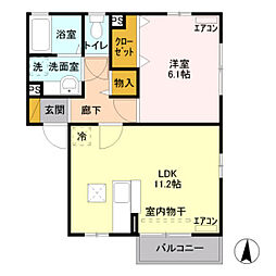 ル・ポール 1階1LDKの間取り