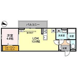 Ｄ−ＲＯＯＭ台新田町 2階1LDKの間取り