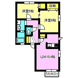 フェニックスIII 2階2LDKの間取り