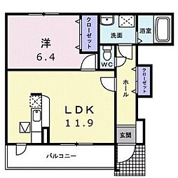 メゾン・デュ・ソレイユIII 1階1LDKの間取り