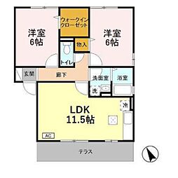 クレストコートB 2LDKの間取図画像