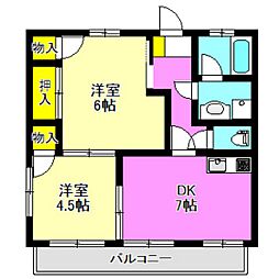 発地マンション 2DKの間取図画像
